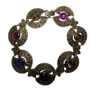 Vintage Gold Bracelet with Multicolor Gemstones